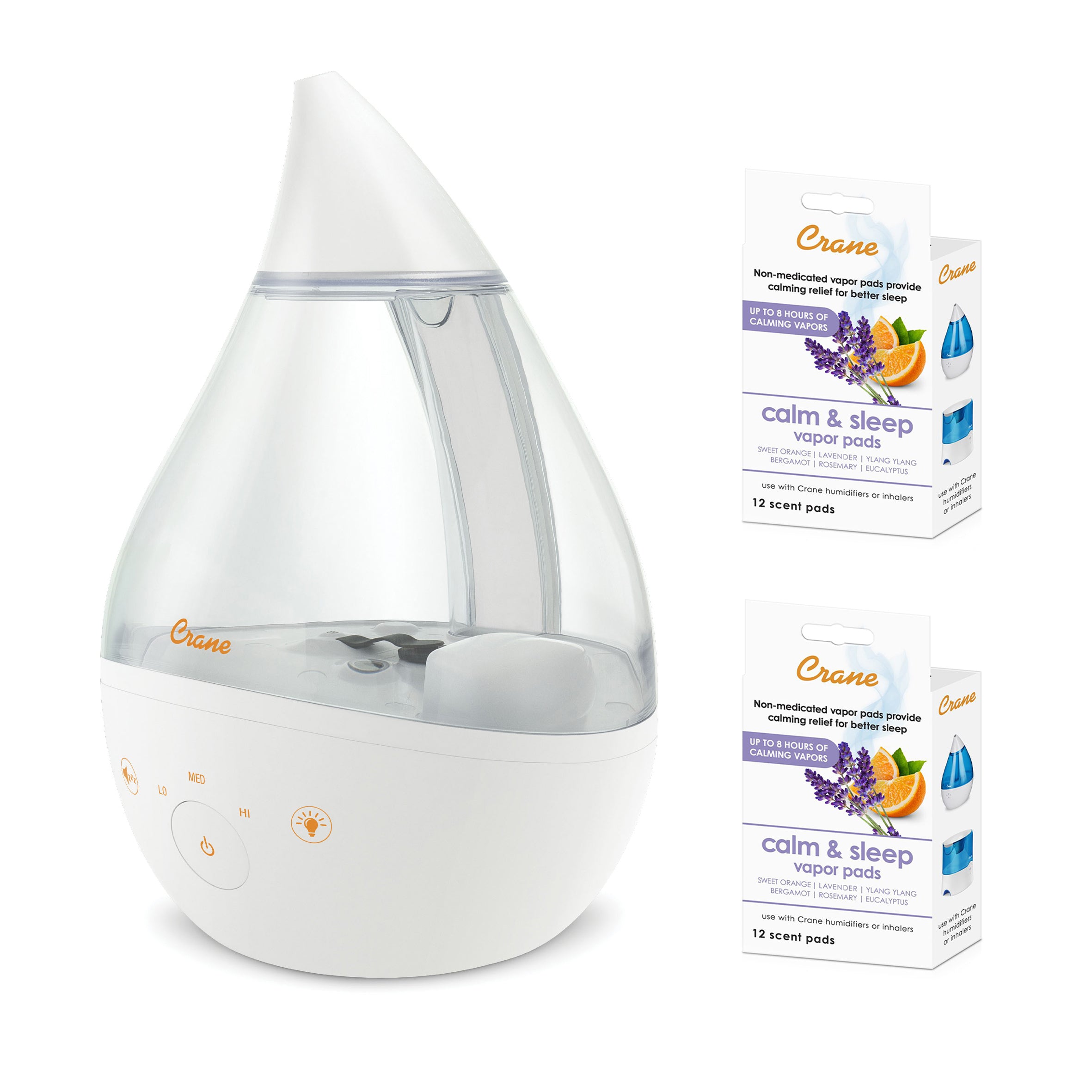 Crane Drop 2.0 4-in-1 BUNDLE Humidifier With Sound Machine + X2 Vapour Pads - Cheeky Rascals UK