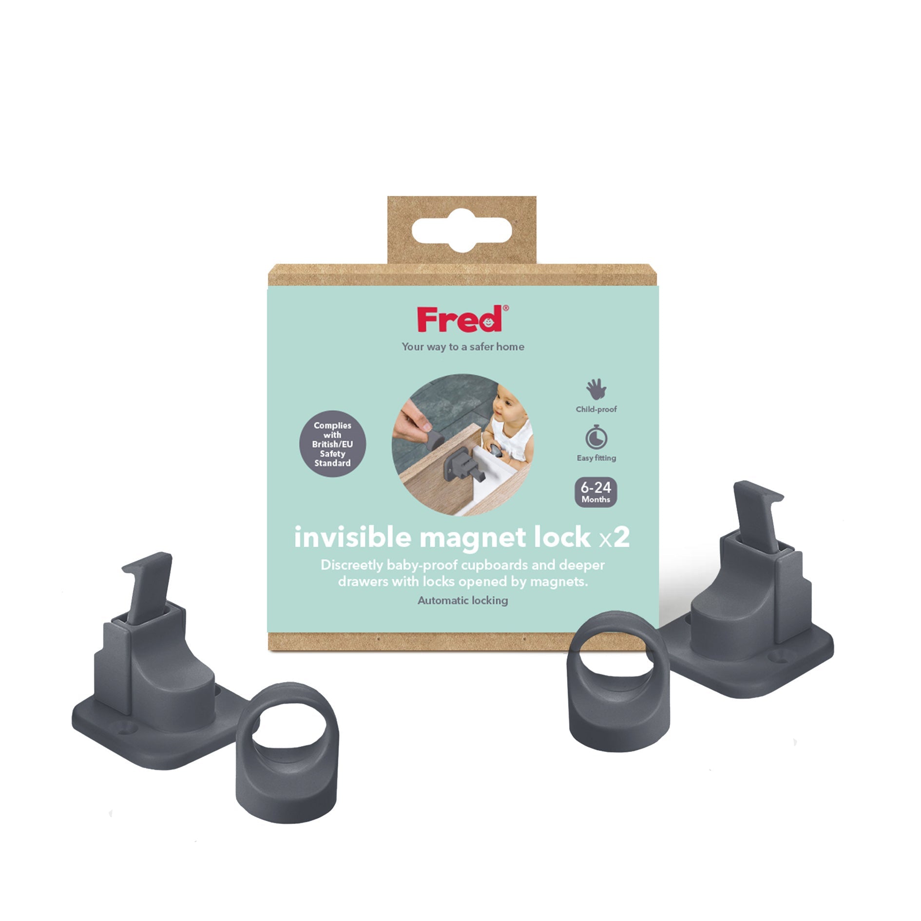 Fred Safety Invisible Magnet Lock (x2) - Dark Grey - Cheeky Rascals UK