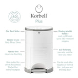 Korbell Plus 26L Nappy Bin Bundle (with Free Liner) - Pure White