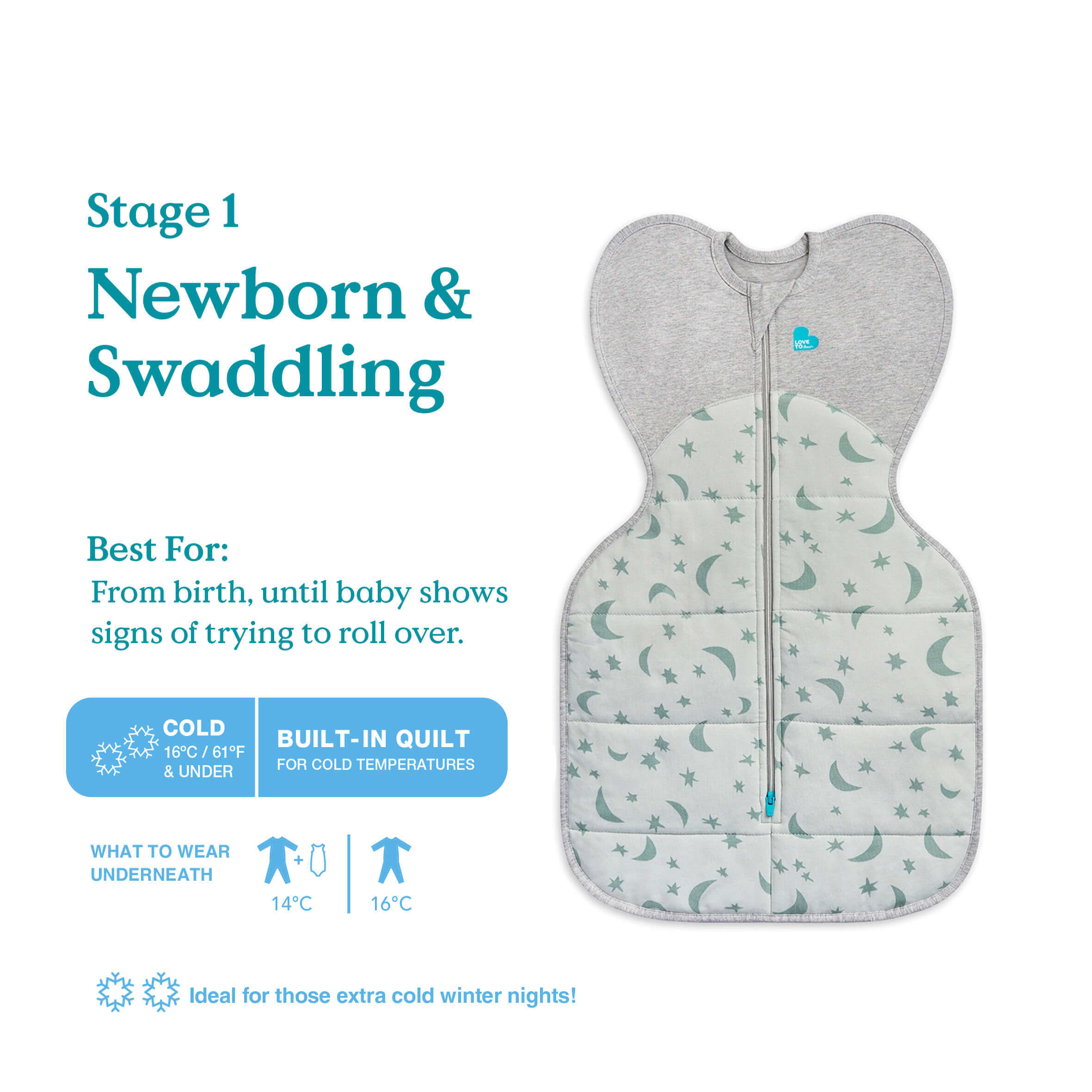 Love To Dream Stage 1 Swaddle Up™ Cotton Extra Warm - Moonlight Olive - Cheeky Rascals UK