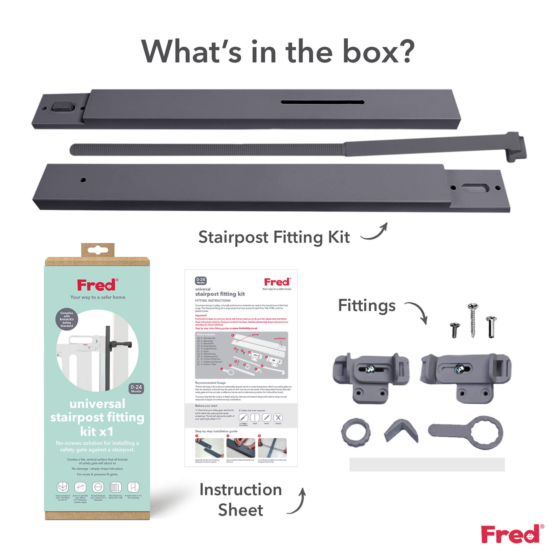 Fred Safety Universal Stairpost Fitting Kit - Dark Grey - Cheeky Rascals UK