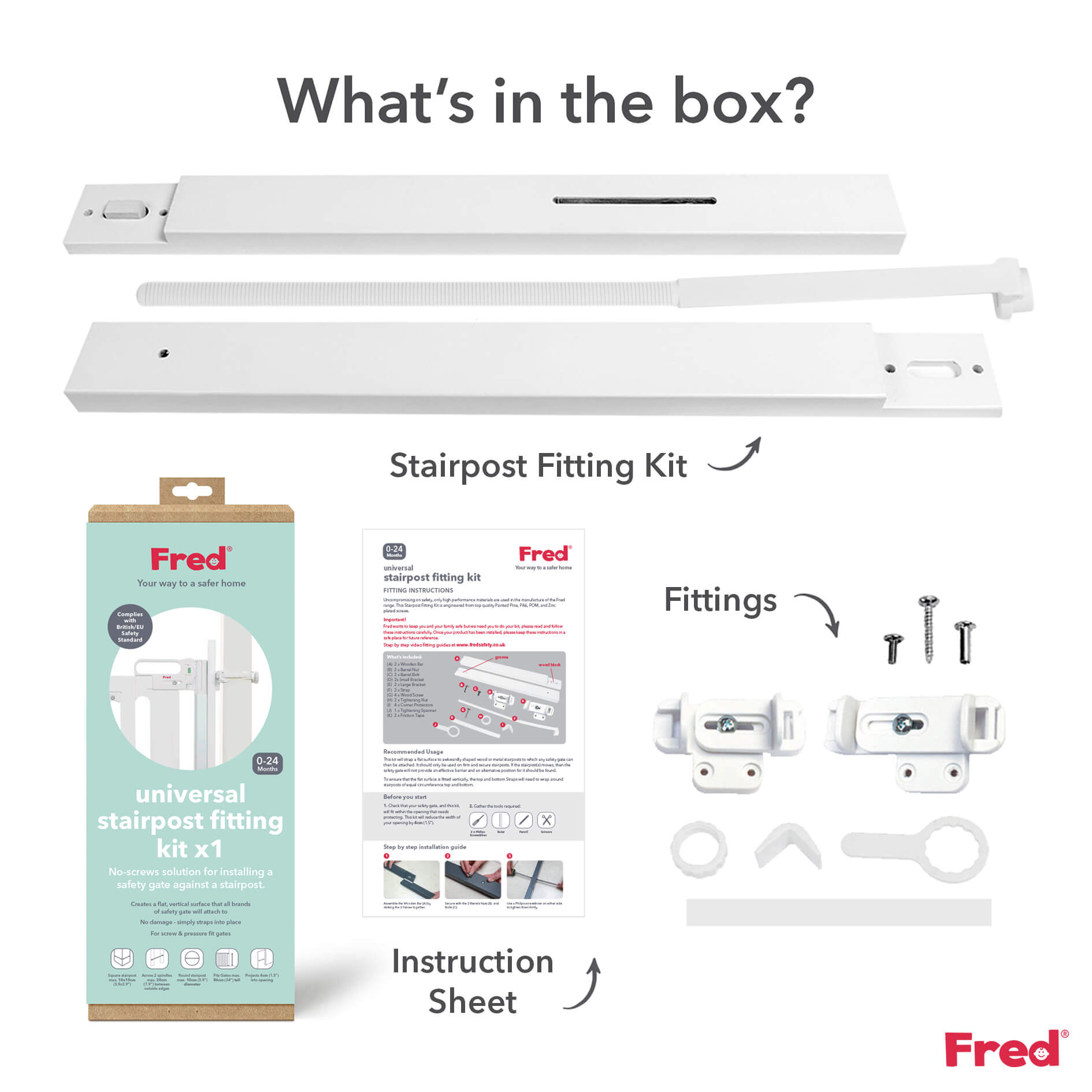 Fred Safety Universal Stairpost Fitting Kit - Pure White - Cheeky Rascals UK