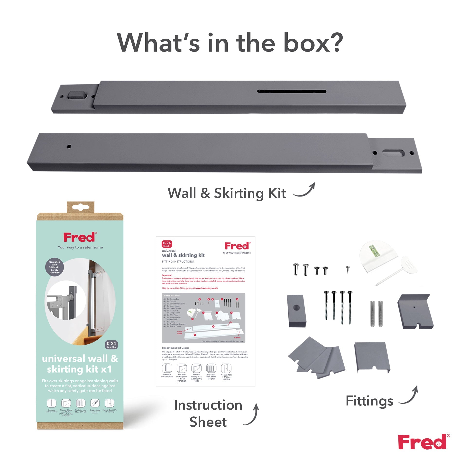 Fred Safety Universal Wall & Skirting Kit - Dark Grey - Cheeky Rascals UK