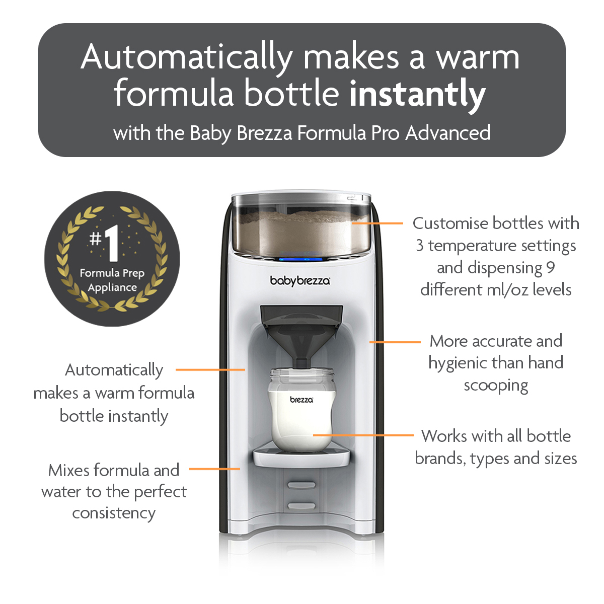 New and Improved Baby Brezza Formula Pro Advanced Formula Dispenser Machine  - Automatically Mix a Warm Formula Bottle Instantly - Easily Make Bottle